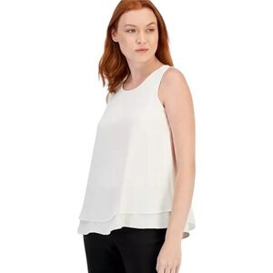 Julie Brown NYC Shirt Women Large White Sleeveless Layered Tencel Cara‎ Top NWT